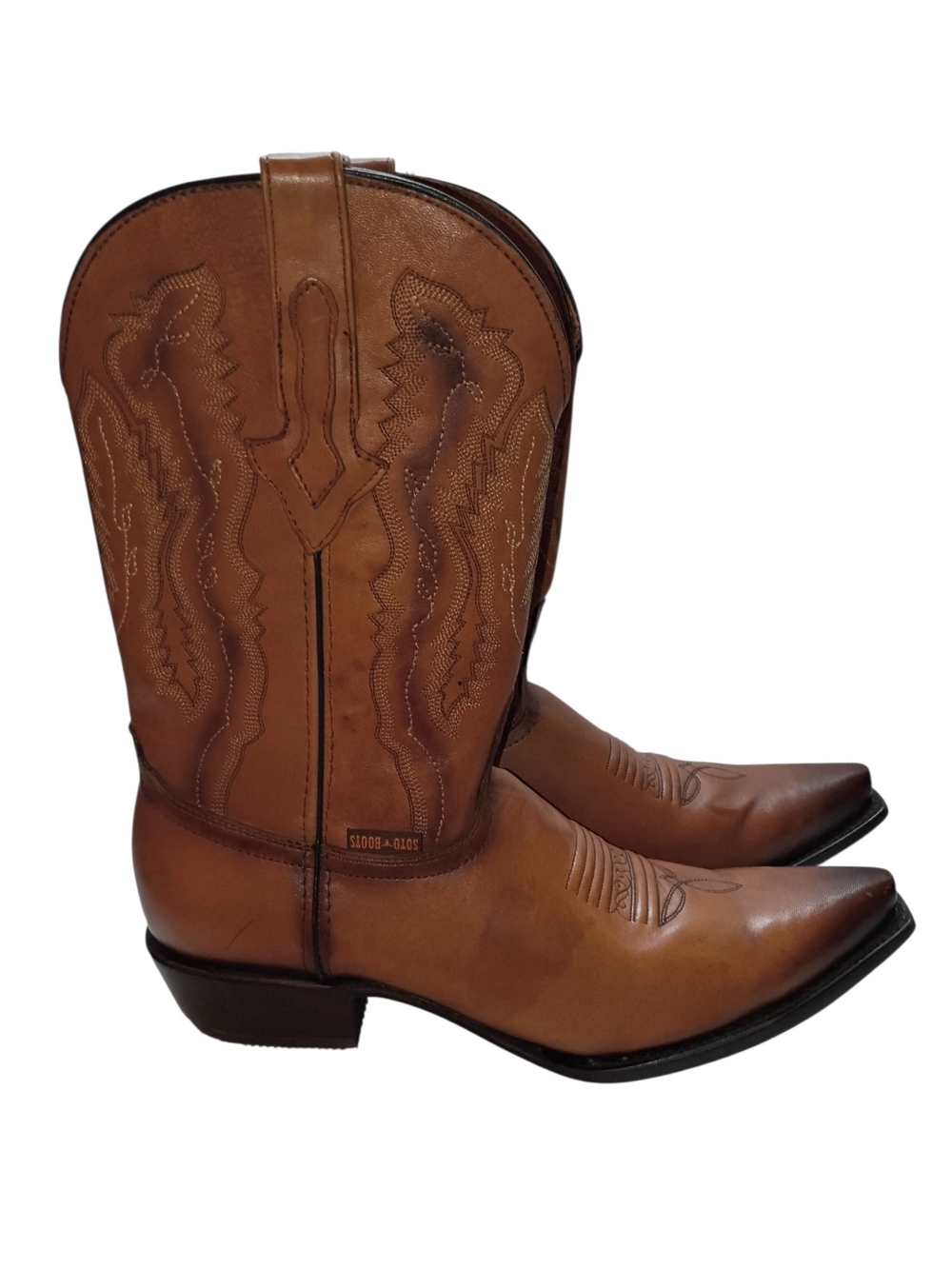 Soto Cowboy Boots Men's 12 Tan Brown Leather Snipped Toe Mexico Western Rodeo